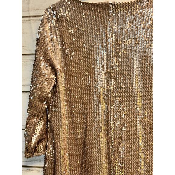NEW Alfani Womens Allover Sequined Dress Lined Beige Size 12 3/4 Sleeve Back Zip - Picture 12 of 14